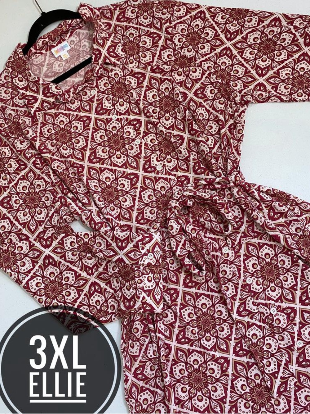 LuLaRoe 3XL Ellie Burgundy and Cream Geometric Midi Dress